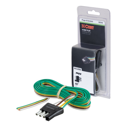 CURT 58348 - 4-Way Flat Connector Plug with 48" Wires (Trailer Side, Packaged)