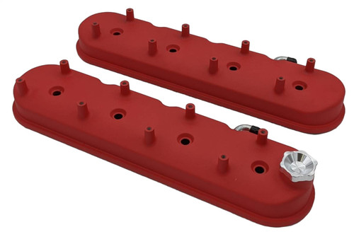Granatelli Motorsports 640363 - Granatelli 96-22 GM LS Tall Valve Cover w/Integral Angled Coil Mounts - Red Wrinkle (Pair)