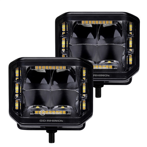Go Rhino 750700322SCS - Xplor Blackout Combo Series Cube Sideline LED Spot Lights w/ Amber 4x3 - Blk (Pair)
