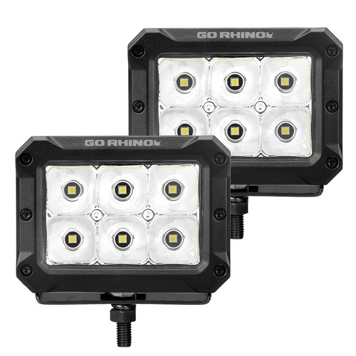 Go Rhino 753003023SBS - Xplor Bright Series Rectangle LED Spot Light Kit (Surface/Thread Stud Mnt) 4x3 - Blk (Pair)