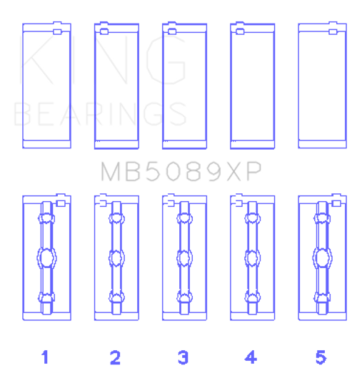 King Engine Bearings MB5089XP - King Toyota 1RZ/2RZ/3RZ Crankshaft Main Bearing Set (Set of 5)