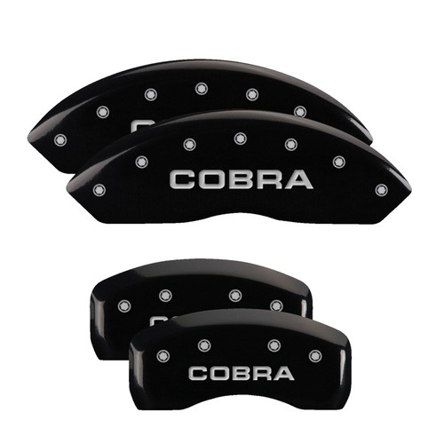 MGP 10017SCOBBK - 4 Caliper Covers Engraved Front & Rear Cobra Black finish silver ch