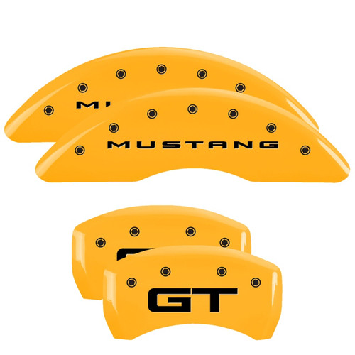 MGP 10201S2MGYL - 4 Caliper Covers Engraved Front 2015/Mustang Engraved Rear 2015/GT Yellow finish black ch