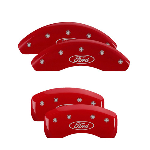 MGP 10225SFRDRD - 4 Caliper Covers Engraved Front & Rear Oval logo/Ford Red finish silver ch