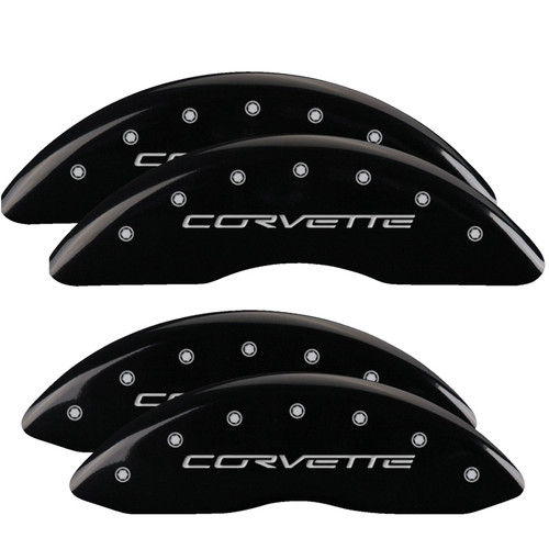 MGP 13083SCV6BK - 4 Caliper Covers Engraved Front & Rear C6/Corvette Black finish silver ch