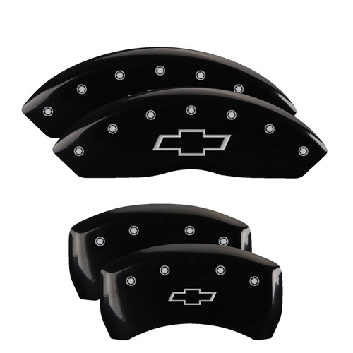 MGP 14235SBOWBK - 4 Caliper Covers Engraved Front & Rear Bowtie Black finish silver ch