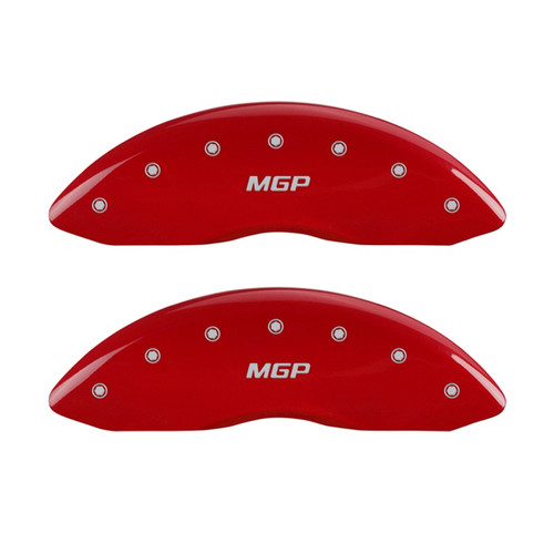 MGP 14221FMGPRD - Front set 2 Caliper Covers Engraved Front  Red finish silver ch