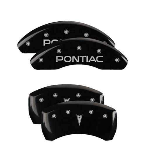 MGP 18025SPONBK - 4 Caliper Covers Engraved Front Pontiac Engraved Rear Arrow Black finish silver ch