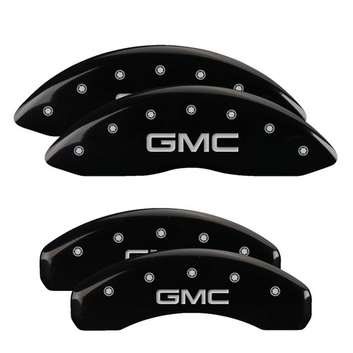 MGP 34208SGMCBK - 4 Caliper Covers Engraved Front & Rear GMC Black finish silver ch