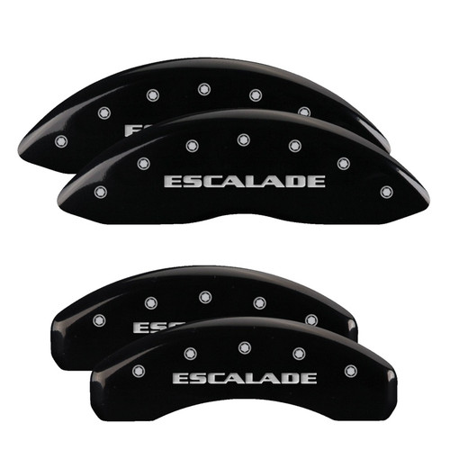 MGP 35014SESCBK - 4 Caliper Covers Engraved Front & Rear Escalade Black finish silver ch