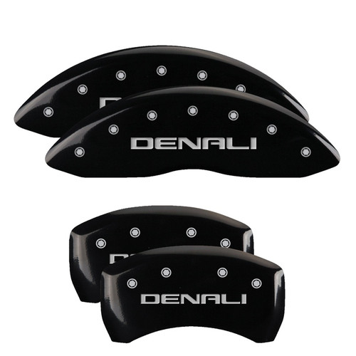 MGP 34218SDNLBK - Set of 4 caliper covers, Engraved Front and Rear: Denali, Black powder coat fini