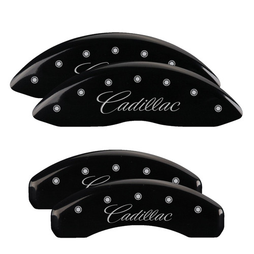MGP 35028SCADBK - 4 Caliper Covers Engraved F & R Cursive/Cadillac Black Finish Silver Char 2015 Cadillac CTS