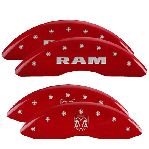 MGP 55002SRMHRD - 4 Caliper Covers Engraved Front RAM Engraved Rear RAMHEAD Red finish silver ch