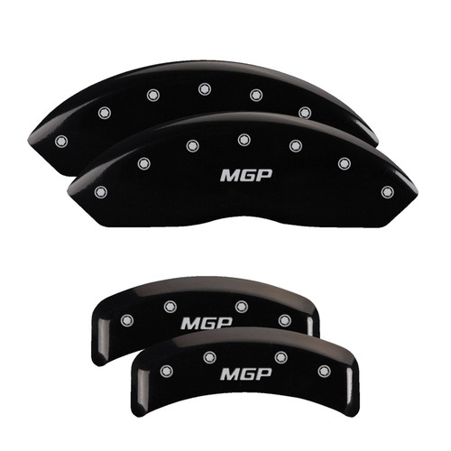 MGP 54003SMGPBK - 4 Caliper Covers Engraved Front & Rear  Black finish silver ch