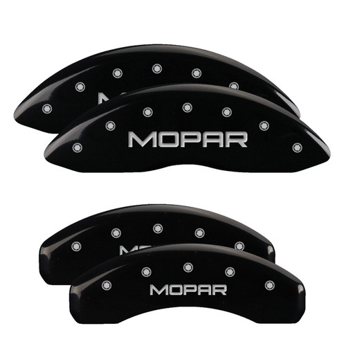 MGP 55005SMOPBK - 4 Caliper Covers Engraved Front & Rear Mopar Black Finish Silver Char 2019 Ram 1500