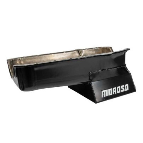 Moroso 20200 - 80-85 Chevrolet SBC (w/Passenger Side Dipstick) Wet Sump 7qt 8.25in Steel Oil Pan - Black