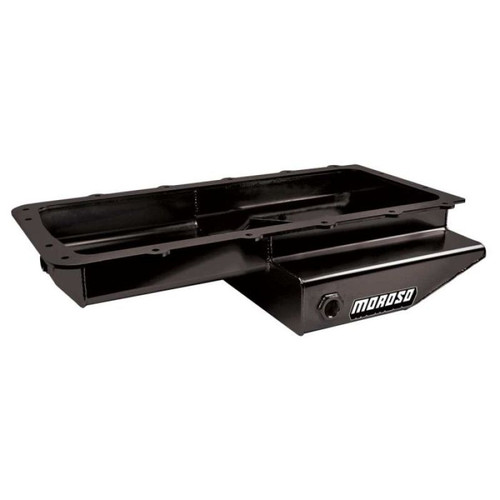 Moroso 20568 - Ford 5.0L/5.2L Coyote Cobra Replica Road Race Baffled Rear T-Sump Steel Black Pc Oil Pan