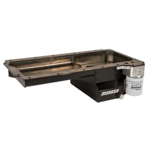 Moroso 20142 - GM LS Swap/Early F-Body (w/Rear Sump/Spin-On Filter Adapter) Wet Sump 6in Steel Oil Pan - Blk