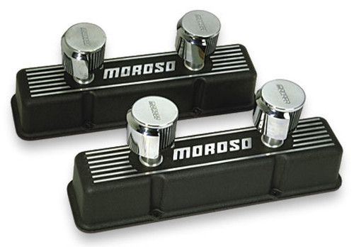 Moroso 68381 - Chevrolet Small Block Valve Cover - 2 Covers w/2 Breathers - Black Finished Aluminum - Pair