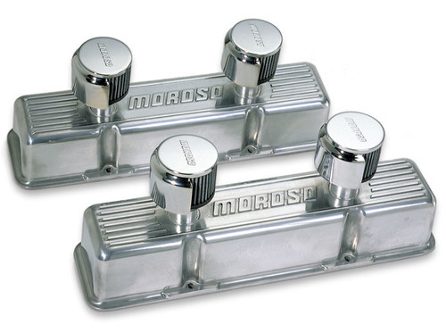 Moroso 68380 - Chevrolet Small Block Valve Cover - 2 Covers w/2 Breathers - Polished Aluminum - Pair
