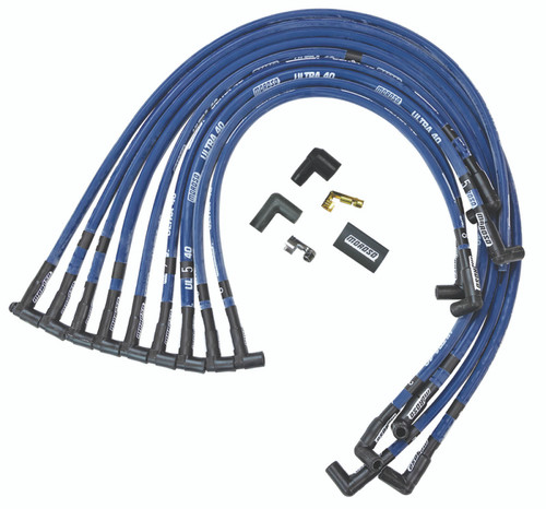 Moroso 73607 - Chevrolet Small Block Ignition Wire Set - Ultra 40 - Sleeved - HEI - 90 Degree - Blue