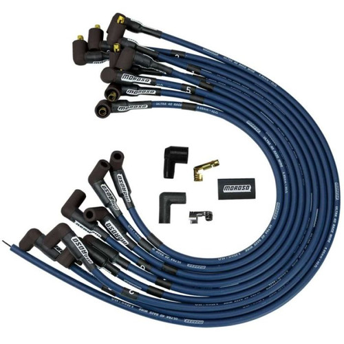 Moroso 73663 - Chevrolet Small Block Ignition Wire Set - Ultra 40 - Unsleeved - Non-HEI - Over Valve - Blue