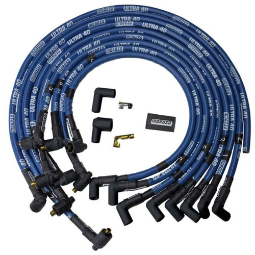 Moroso 73621 - Chevrolet Big Block Ignition Wire Set - Ultra 40 - Sleeved - Non-HEI - Crab - 90 Degree -Blue