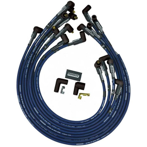 Moroso 73665 - Chevrolet Small Block Ignition Wire Set - Ultra 40 - Unsleeved - Non-HEI - Under Header -Blue