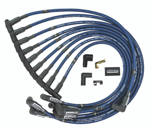 Moroso 73664 - Chevrolet Small Block Ignition Wire Set - Ultra 40 - Unsleeved - HEI - Over Valve - Blue