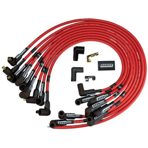Moroso 73683 - Chevrolet Small Block Ignition Wire Set - Ultra 40 - Unsleeved - Non-HEI - Over Valve - Red