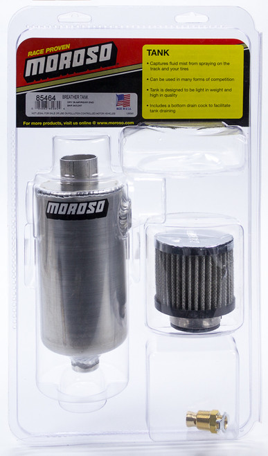 Moroso 85464 - Breather Tank/Catch Can - 3/8in NPT Female & 1/2in NPT Female Fitting - Roll Bar Mount - Alum