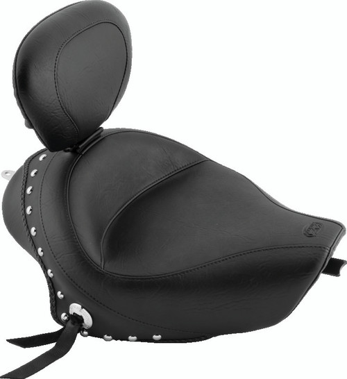 Mustang Motorcycle 79439 - Mustang 04-21 Harley Sportster 3.3 Wide Stud Touring Solo Seat w/Driver Backrest - Black