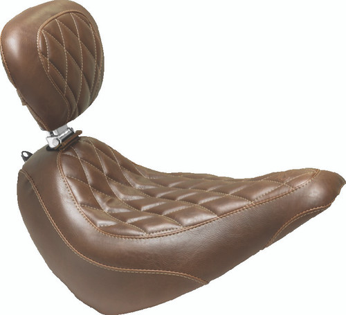 Mustang Motorcycle 83031 - Mustang 18-21 Harley Street Bob Wide Tripper Solo Seat w/Driver Backrest Diamond Stitch - Brown