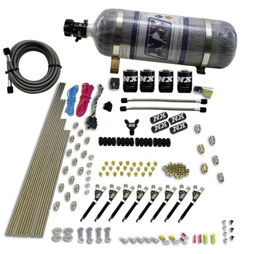 Nitrous Express 80019-12 - 8 Cyl VXL Direct Port 4 Solenoids Nitrous Kit (200-500HP) w/12lb Bottle