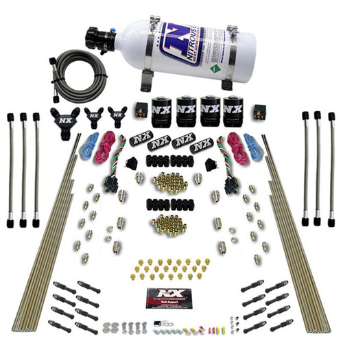 Nitrous Express 93106-05 - 8 Cyl Dry Direct Port Dual Stage 4 Solenoids Nitrous Kit (200-600HP) w/5lb Bottle