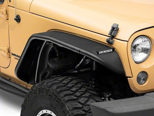 Officially Licensed Jeep J164976 - 07-18 Wrangler JK Tubular Fender Flares w/ LED DRL and Jeep Logo- Front