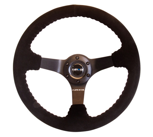 NRG RST-036MB-S - Reinforced Steering Wheel (350mm / 3in. Deep) Blk Suede w/Blk BBall Stitch (Odi Bakchis Edition)
