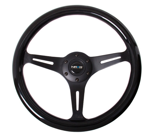 NRG ST-015BK-BK - Classic Wood Grain Steering Wheel (350mm) Black Paint Grip w/Black 3-Spoke Center