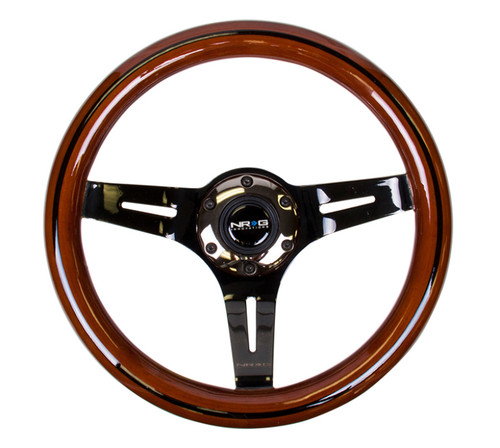 NRG ST-310BRB-BK - Classic Wood Grain Steering Wheel (310mm) Dark Wood & Black Line Inlay w/Blk Chrome 3-Spoke Ctr