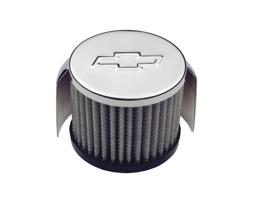 Proform 141-621 - Engine Valve Cover Breather 3 Inch Diameter Chevy Logo Push-In Style w/Hood Chrome Chevrolet Performance Parts
