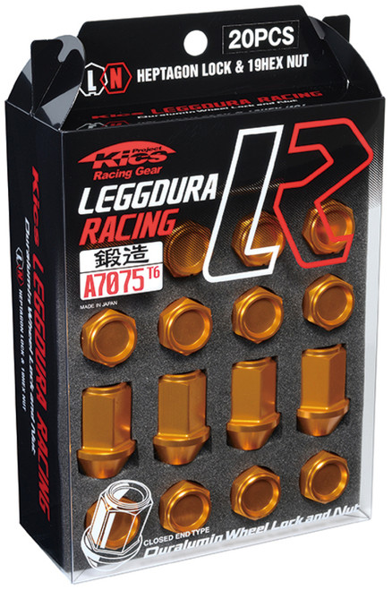 Project Kics WKIZ3O - 12x1.25 Leggdura Racing Lug Nuts - Yellow Gold w/Laser Logo (20 Pcs)