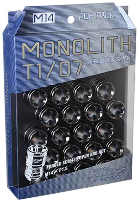 Project Kics WMN04GK - 14 x 1.5 Glorious Black T1/07 Monolith Lug Nuts - 20 Pcs