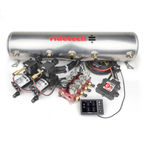 Ridetech 30534700 - RidePro E5 Air Ride Control System 5 Gal Dual Compressor High Flow Big Red 3/8in Valves