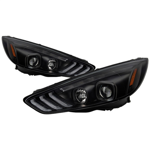 Spyder 5086105 - 15-18 Ford Focus Projector Headlights - Seq Turn Light Bar - Black PRO-YD-FF15-LBSEQ-BK