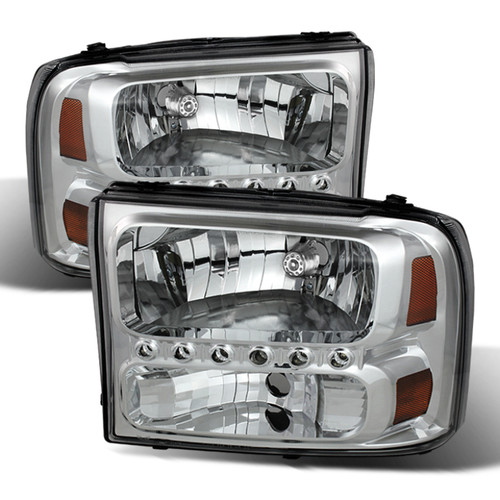Spyder 9026171 - Xtune Ford F250 F350 Super Duty 99-04 1Pc Headlights w/ LED Chrome HD-JH-FF25099-LED-C