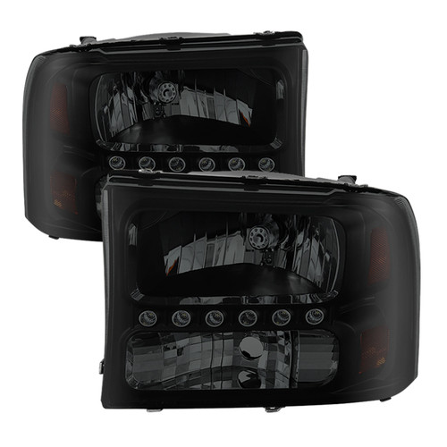 Spyder 9030215 - Xtune Ford F250 F350 Super Duty 99-04 1Pc Headlights w/ LED Black Smoked HD-JH-FF25099-LED-BSM