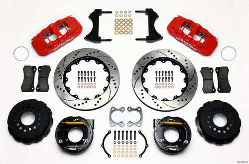 Wilwood 140-10946-DR - AERO4 Rear P-Brake Kit 14.00in Drilled Red Small Ford 2.66in Offset