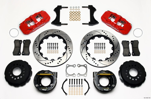 Wilwood 140-10947-DR - AERO4 Rear P-Brake Kit 14.00in Drilled Red Big Ford Old Style 2.36in Offset