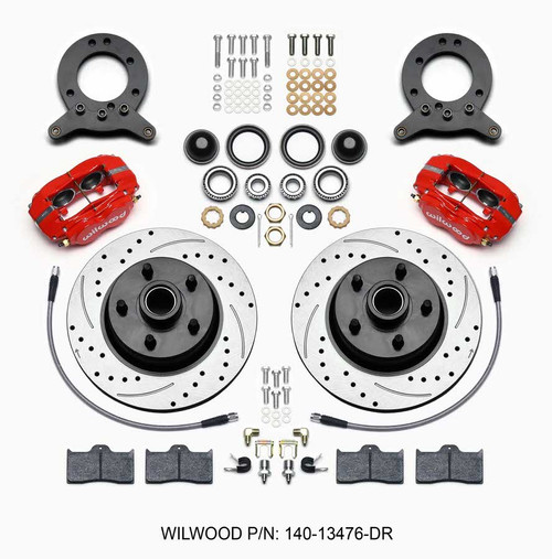 Wilwood 140-13476-DR - Forged Dynalite-M Front Kit 11.30in 1 PC Rotor&Hub Drill-Red 1965-1969 Mustang Disc & Drum