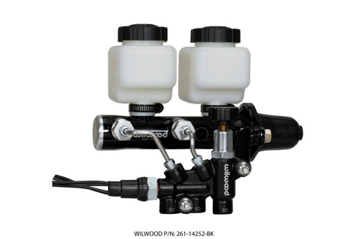 Wilwood 261-14252-BK - Tandem Remote M/C Kit w L/H Brkt & Prop Valve - 1 1/8in Bore Black